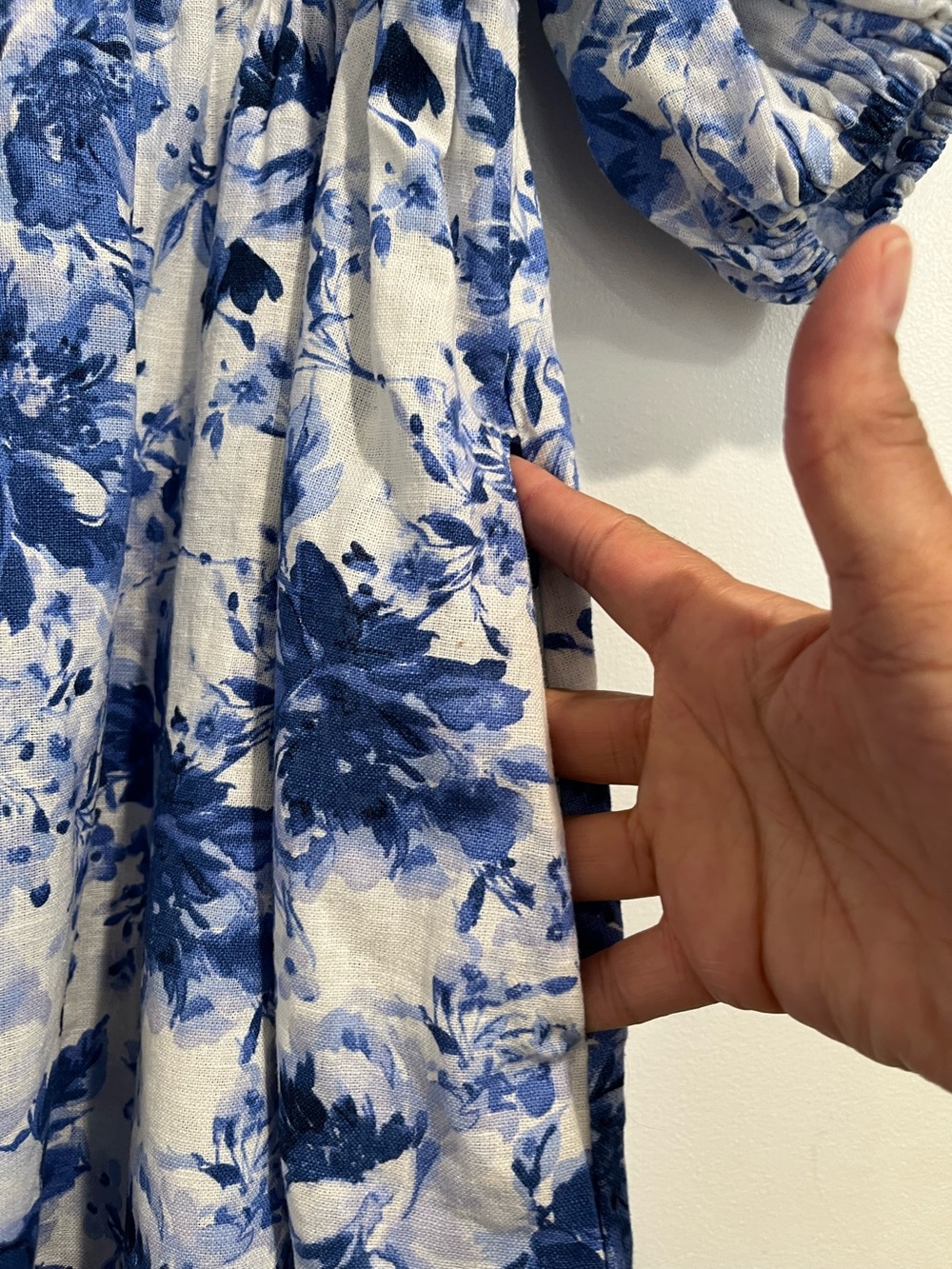 Abercrombie & Fitch Blue Linen Blend Floral Puff-Sleeve Emerson Dress Sz. L - Picture 8 of 14